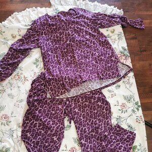Natori Animal Print Knit Pajama Set Pants Shirt Womens Large Soft Cozy 0460